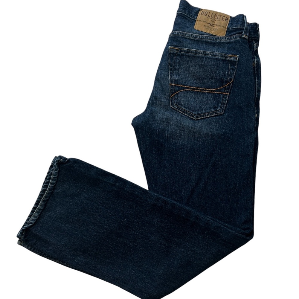 Hollister Mens 28x30 Straight Leg Dark Blue Button Fly Denim Blue Jeans EUC - Picture 16 of 16